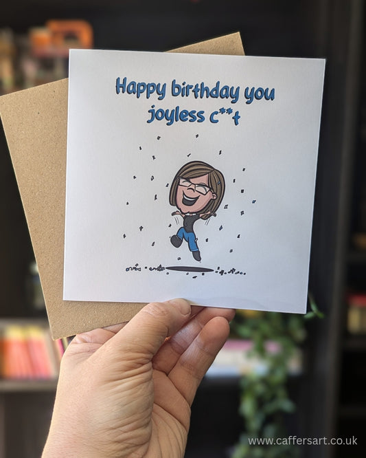 sarcastic offensive birthday card UK with cartoon woman