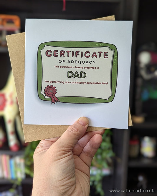 Funny Father's Day Card “Certificate of Adequacy” for Acceptably Average Fathers