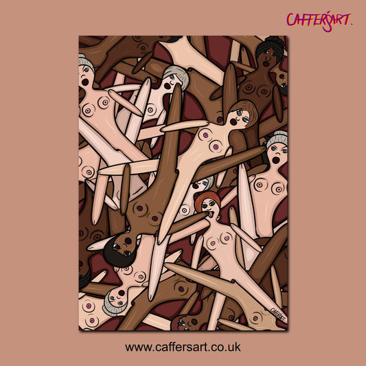 LGBTQ art – funny and bold feminist illustration of blow up dolls scissoring